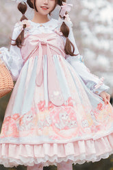 Robe JSK Sweet Lolita à volants avec nœud papillon imprimé donuts rose chien